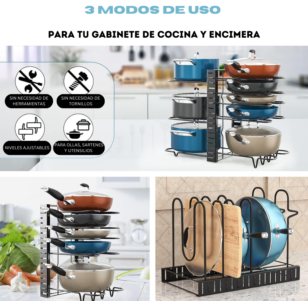 Organizador De Ollas y Sartenes - Almacenamiento Elegante y Funcional