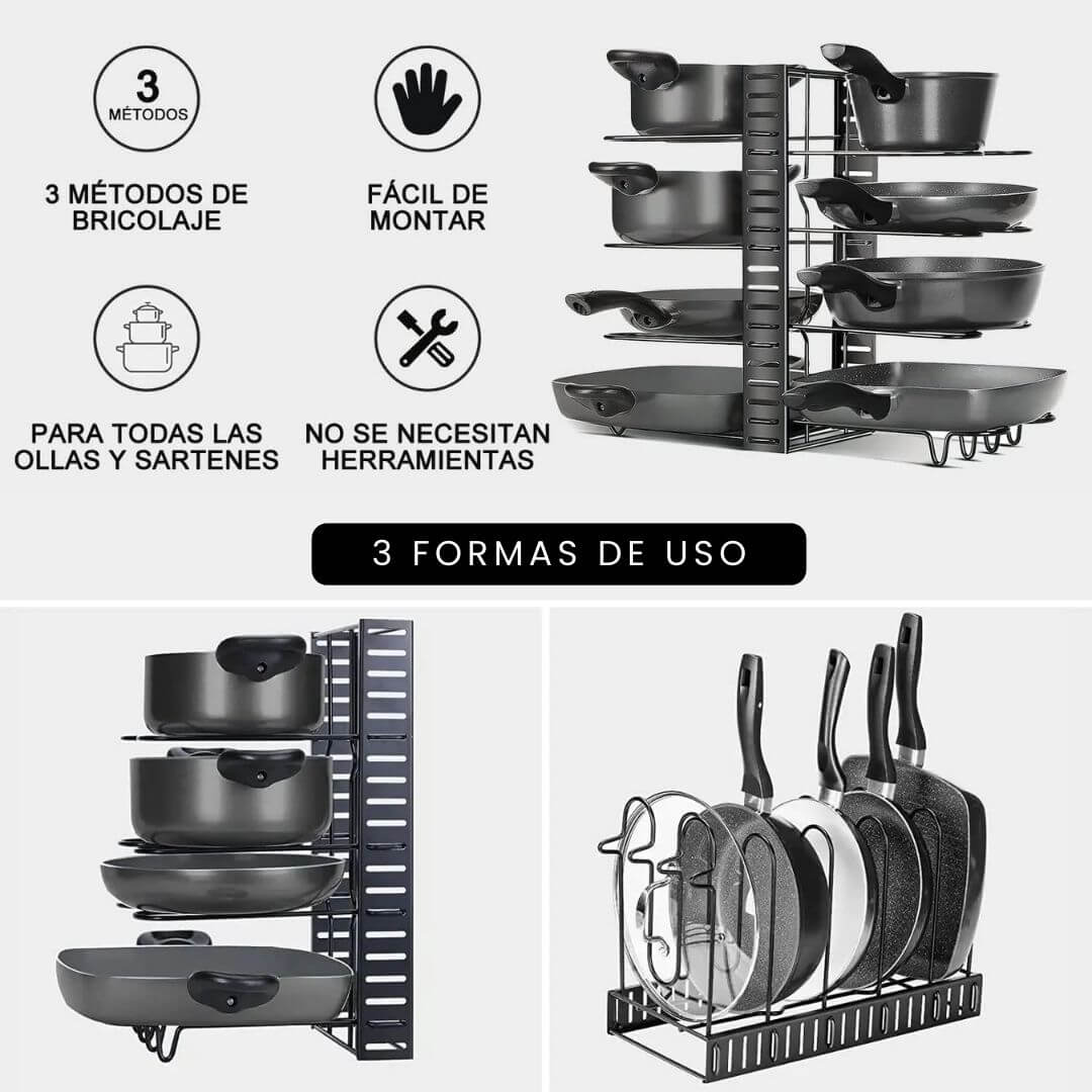Organizador De Ollas y Sartenes - Almacenamiento Elegante y Funcional