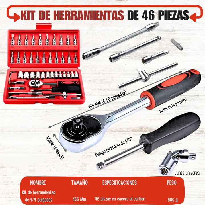 KIT DE HERRAMIENTAS 46 PIEZAS PROFESIONAL