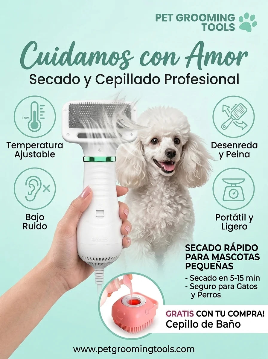 CEPILLO SECADOR PORTATIL PARA MASCOTAS (2 EN 1)