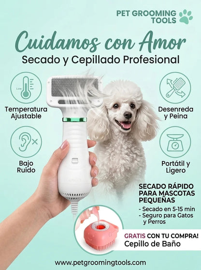 CEPILLO SECADOR PORTATIL PARA MASCOTAS (2 EN 1)