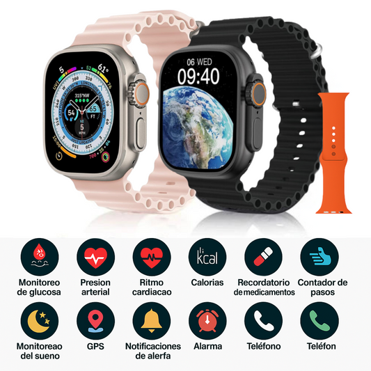 RELOJ INTELIGENTE SMARTWATCH ULTRA + 1 CORREA ADICIONAL GRATIS- 50% DESCUENTO